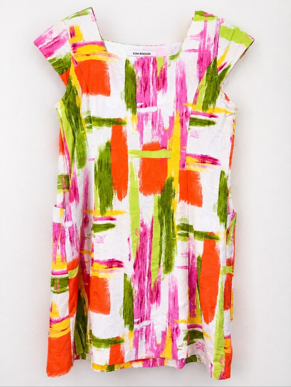 Kim Rogers Colorful Abstract Print Cotton Shift Dress Pockets Size 14
